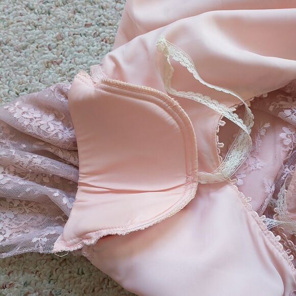 Vtg Barbara Chodos Michael Marcella Dress 12 Pink Floral Lace DropWaist Victoria - Picture 10 of 12